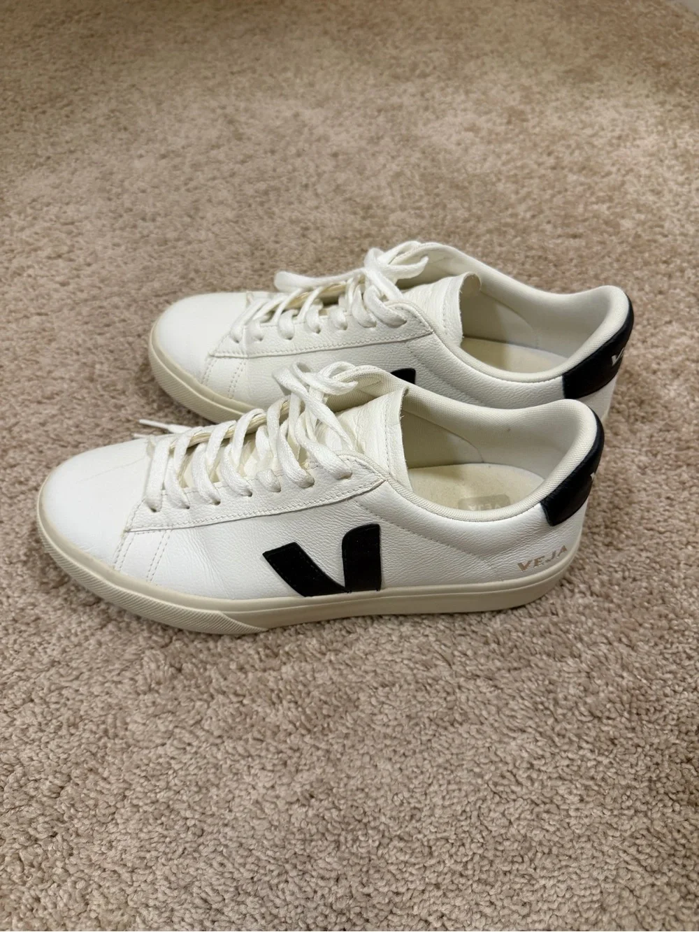 Veja White Leather Sneakers with Black V Accent